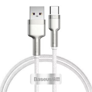 Cablu Date si Incarcare USB-A - USB-C Baseus Cafule Metal Series, 66W, 2m, Alb CAKF000202 