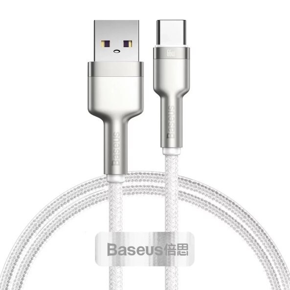 Cablu Date si Incarcare USB-A - USB-C Baseus Cafule Metal Series, 66W, 2m, Alb CAKF000202 