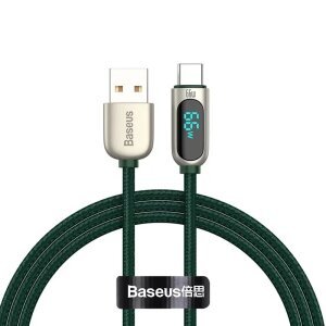 Cablu Date si Incarcare USB-A - USB-C Baseus Display Fast Charging, 66W, 1m, Verde CASX020006 