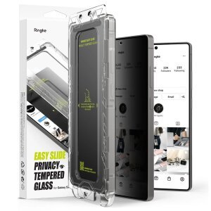 Folie de protectie Ecran Privacy Ringke Easy Slide pentru Samsung Galaxy S25 Ultra S938, Sticla Securizata, Full Glue, Set 2 bucati 