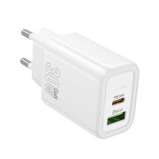 Incarcator Retea Cu Cablu HOCO N63, 30W, 3A, 1 x USB-A - 1 x USB-C, Alb 