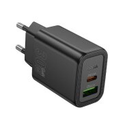 Incarcator Retea Cu Cablu HOCO N63, 30W, 3A, 1 x USB-A - 1 x USB-C, Negru 