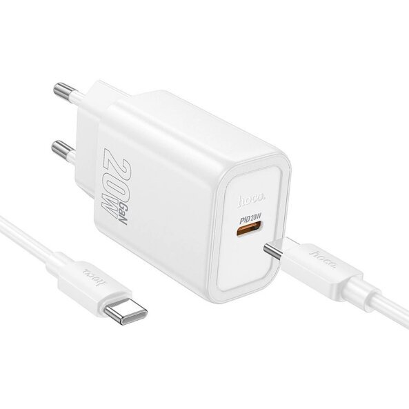 Incarcator Retea Cu Cablu USB-C HOCO N60, 20W, 3A, 1 x USB-C, Alb 