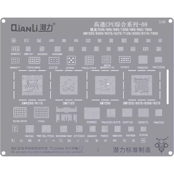 Sita BGA QIANLI QS508 pentru CPU Qualcomm SnapDragon 8 Series 