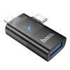 Adaptor OTG USB-A - Lightning / USB-C HOCO UA36E, Negru 