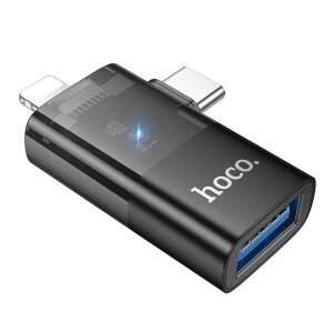 Adaptor OTG USB-A - Lightning / USB-C HOCO UA36E, Negru 