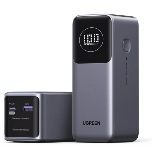 Baterie Externa UGREEN PB724, 12000mAh, 100W, QC + PD, 1 x USB-A - 1 x USB-C, Gri 