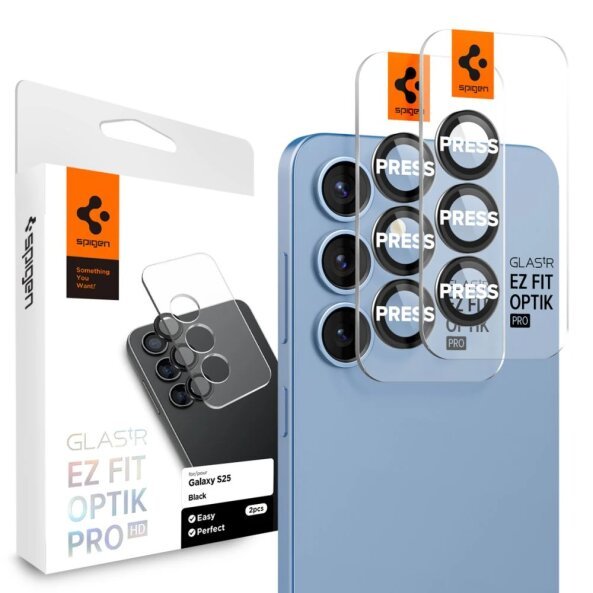 Folie de protectie Camera spate Spigen EZ FIT pentru Samsung Galaxy S25 S931, Sticla Securizata, Set 2 bucati, Transparenta AGL09092 
