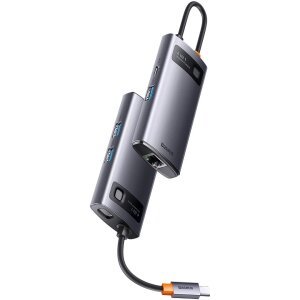 Hub USB-C Baseus Metal Gleam, 3 x USB-A - 1 x RJ45, Gri WKWG070113 