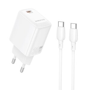 Incarcator Retea Cu Cablu USB-C Borofone BN28 Fuente, 30W, 3A, 1 x USB-C, Alb 