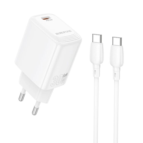 Incarcator Retea Cu Cablu USB-C Borofone BN28 Fuente, 30W, 3A, 1 x USB-C, Alb 