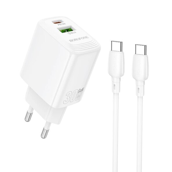 Incarcator Retea Cu Cablu USB-C Borofone BN29 Fuente, 30W, 3A, 1 x USB-A - 1 x USB-C, Alb 