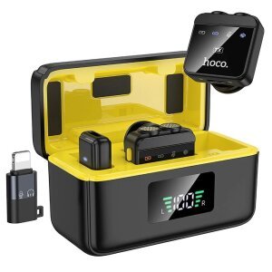 Lavaliera Bluetooth HOCO L17, USB-C / Lightning, Set 2 Bucati, Neagra 