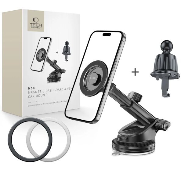 Suport Auto Magnetic Tech-Protect N58 2in1, Universal, Negru 