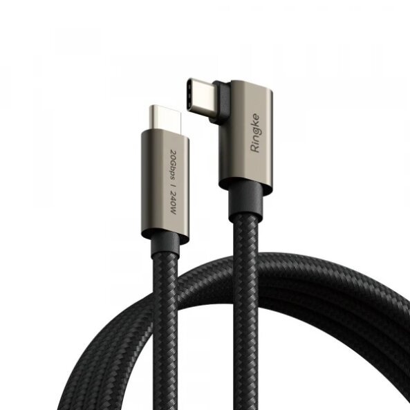 Cablu Date si Incarcare USB-C - USB-C Ringke 2X2 Angled, 240W, 1m, Negru 