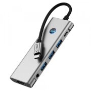 Hub USB-C Tech-Protect HB04, 3 x USB-A - 2 x USB-C - 1 x HDMI - 1 x SD - 1 x Jack 3.5mm, 1.2m, Gri 