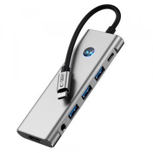 Hub USB-C Tech-Protect HB04, 3 x USB-A - 2 x USB-C - 1 x HDMI - 1 x SD - 1 x Jack 3.5mm, 1.2m, Gri 