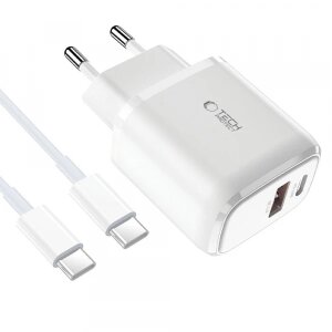 Incarcator Retea Cu Cablu USB-C Tech-Protect C20W, 20W, 3A, 1 x USB-A - 1 x USB-C, Alb 