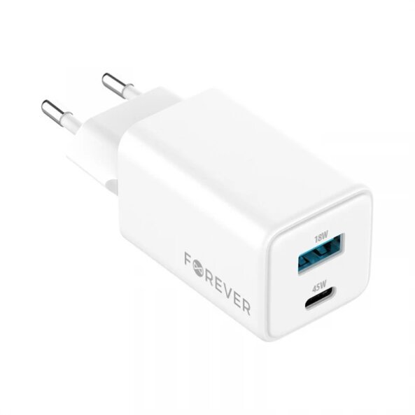 Incarcator Retea Forever TC-08-45AC, 45W, 3A, 1 x USB-A - 1 x USB-C, Alb 