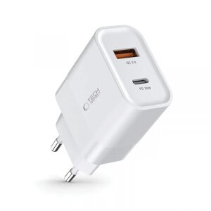 Incarcator Retea Tech-Protect C30W, 30W, 3A, 1 x USB-A - 1 x USB-C, Alb 