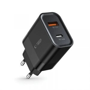 Incarcator Retea Tech-Protect C30W, 30W, 3A, 1 x USB-A - 1 x USB-C, Negru 