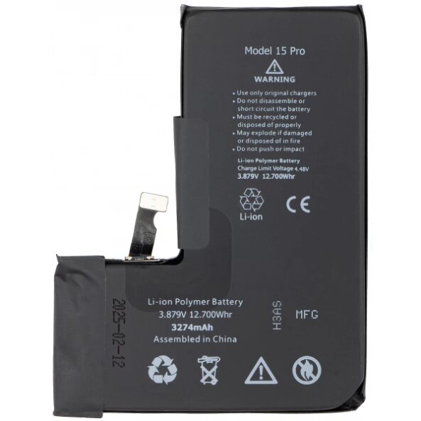 Acumulator Apple iPhone 15 Pro, cu integrare Banda Flex BMS (nu necesita sudare contacte) 