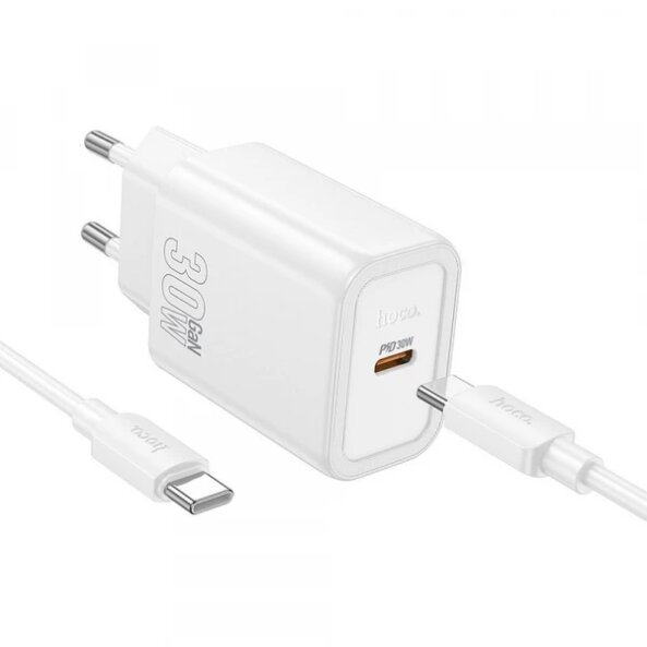 Incarcator Retea Cu Cablu USB-C HOCO N62, 30W, 3A, 1 x USB-C, Alb 