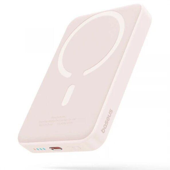 Baterie Externa Wireless Baseus Magnetic Mini, 10000mAh, 20W, PD + FQI, 1 x QI - 1 x USB-C, Roz P10059001413-00 