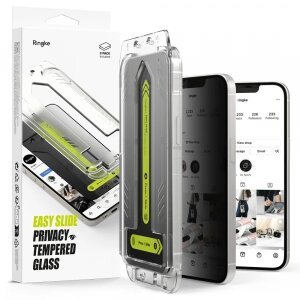 Folie de protectie Ecran Privacy Ringke Easy Slide pentru Apple iPhone 16e / 14 / 13 Pro / 13, Sticla Securizata, Full Glue, Set 2 bucati 