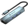 Hub USB-C DEVIA EC621, 3 x USB-A 3.0 - 1 x RJ45, Gri 
