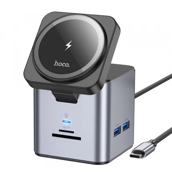 Hub USB-C HOCO HB49, 3 x USB-A 3.0 - 1 x USB-C - 1 x HDMI - 1 x RJ45 - 1 x QI - 1 x SD - 1 x microSD, Gri, Resigilat 