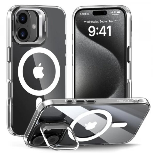 Husa MagSafe pentru Apple iPhone 16, Tech-Protect, Magstand, Transparenta 