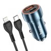 Incarcator Auto Cu Cablu Lightning HOCO Z46A, 20W, 3A, 1 x USB-A - 1 x USB-C, Albastru 