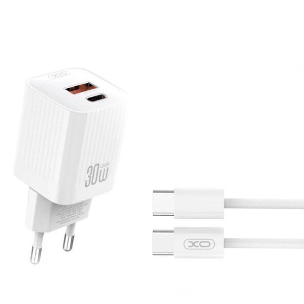 Incarcator Retea Cu Cablu USB-C XO Design L149, 30W, 3A, 1 x USB-A - 1 x USB-C, Alb 