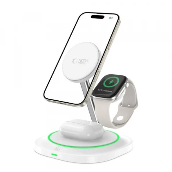 Incarcator Retea Wireless Tech-Protect QI15W-A46 3in1, 15W, 1.67A, Alb 