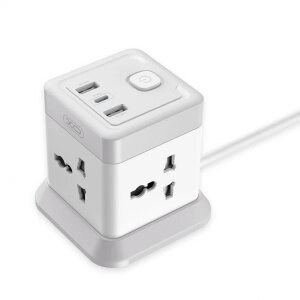 Prelungitor XO Design WL20, 20W, 3A, 1 x USB-C - 2 x USB-A - 4 x Schuko, Alb