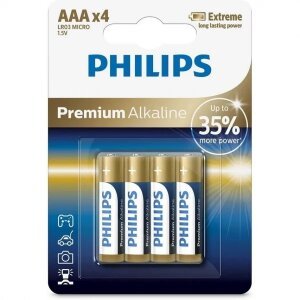 Baterie Philips Premium Alkaline, AAA / LR3, Set 4 bucati Phil-LR03M4B/10 