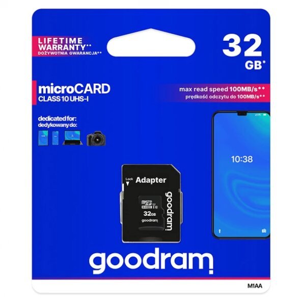 Card Memorie microSDHC GoodRam, 32Gb, Clasa 10 / UHS-1 U1, Cu Adaptor