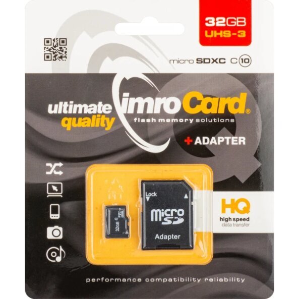 Card Memorie microSDHC Imro, 32Gb, Clasa 10 / UHS-3, Cu Adaptor 
