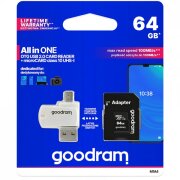 Card Memorie microSDXC GoodRam, 64Gb, Clasa 10 / UHS-1 U1, Cu Cititor Card si Adaptor M1A4-0640R12