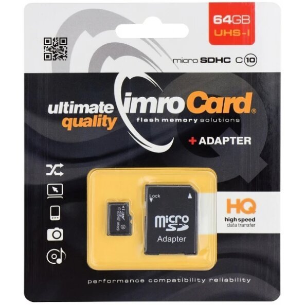 Card Memorie microSDXC Imro, 64Gb, Clasa 10 / UHS-1 U1, Cu Adaptor