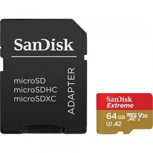 Card Memorie microSDXC SanDisk Extreme, 64Gb, Clasa 10 / UHS-1 U3, Cu Adaptor SDSQXAH-064G-GN6MA 