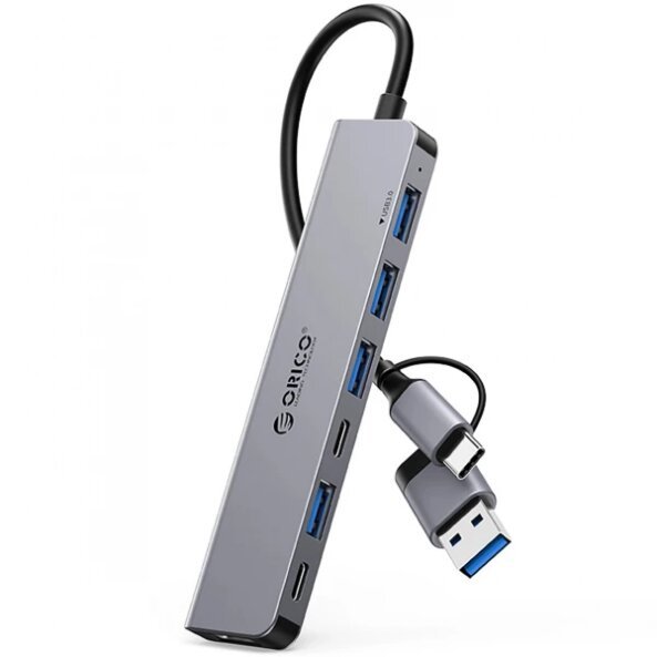 Hub USB-A / USB-C Orico YSA7-U3, 1 x USB-A 3.0 - 4 x USB-A - 2 x USB-C, Gri