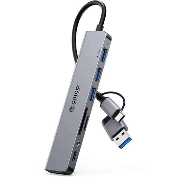 Hub USB-A / USB-C Orico YSA8-U3, 1 x USB-A 3.0 - 3 x USB-A - 1 x USB-C - 1 x SD - 1 x microSD - 1 x Jack 3.5mm, Negru
