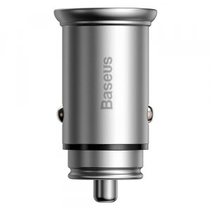 Incarcator Auto Baseus Circular Metal, 30W, 5A, 1 x USB-A - 1 x USB-C, Gri 