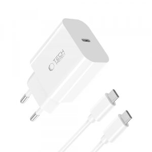 Incarcator Retea Cu Cablu USB-C Tech-Protect NC20W, 20W, 3A, 1 x USB-C, Alb 