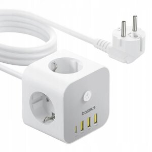 Prelungitor Baseus PowerCombo 7in1, 20W, 3A, 3 x USB-A - 1 x USB-C - 3 x Schuko, Alb E00066401213-00