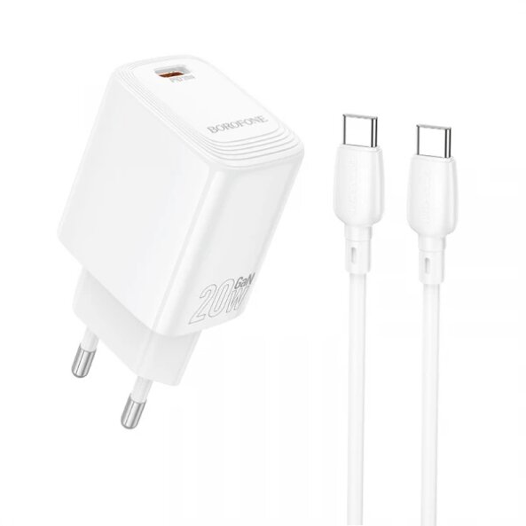 Incarcator Retea Cu Cablu USB-C Borofone BN26 Fuente, 20W, 3A, 1 x USB-C, Alb 