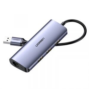 Hub USB-C UGREEN CM252, 3 x USB-A 3.0 - 1 x USB-C - RJ45, Gri 