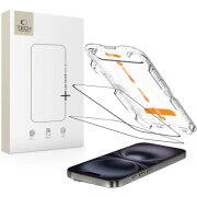 Folie de protectie Ecran Tech-Protect Quick Set+ pentru Apple iPhone 16 / 15, Sticla Securizata, Full Glue, Set 2 bucati, Cu Rama Ajutatoare, Neagra 